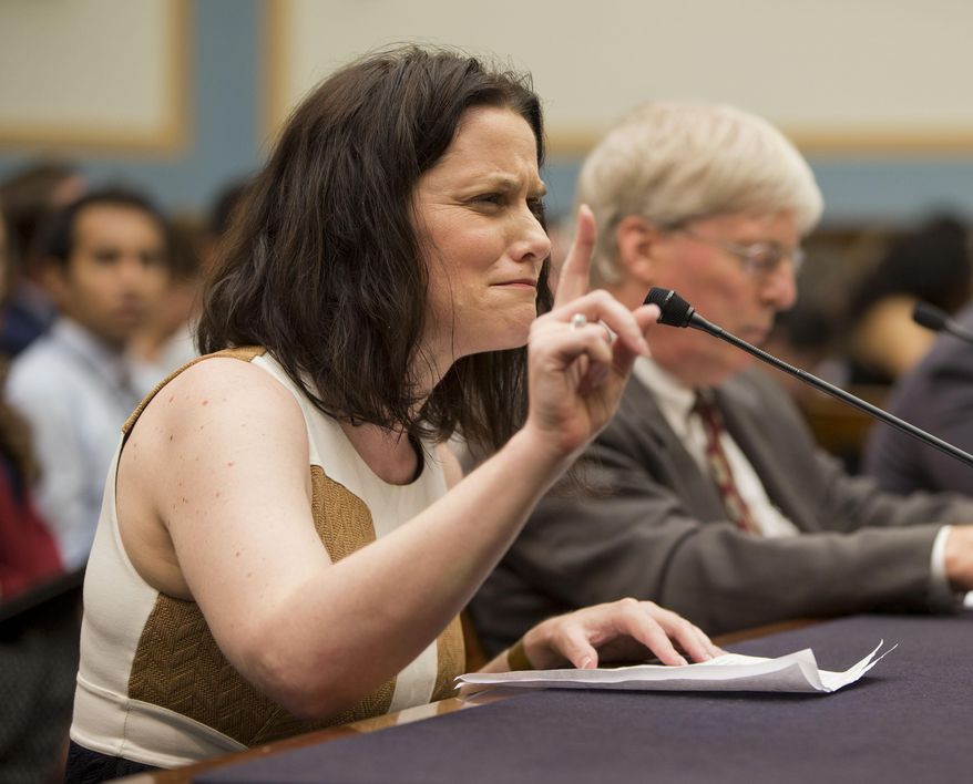 Gianna Jessen, pro-life and disability rights activist, from Franklin, Tenn., left, testifies before the House Judiciary Committee hearing at the Capitol in Washington examining the abortion practices of Planned Parenthood, Wednesday, Sept. 9, 2015. Sitting next to Jessen is James Bopp Jr., right, from the National Right to Life. Today's hearing is Congress' first since the Center for Medical Progress, a small group of anti-abortion activists, began releasing videos in July showing Planned Parenthood officials casually describing how they sometimes obtain tissue from aborted fetuses for medical researchers. (AP Photo/Pablo Martinez Monsivais)