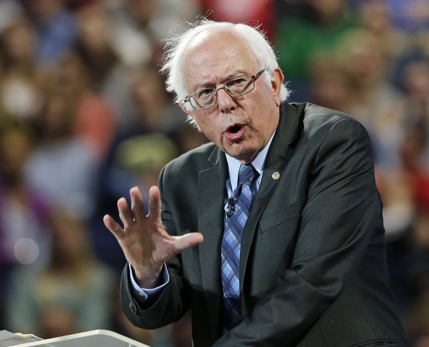 Democratic presidential candidate, Sen. Bernie Sanders, I-Vt., gestures during a speech at Liberty University in Lynchburg, Va., Monday, Sept. 14, 2015. (AP Photo/Steve Helber)