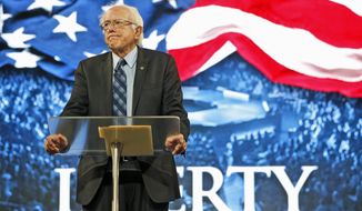 Democratic presidential candidate, Sen. Bernie Sanders, I-Vt. looks over the crowd during a speech at Liberty University in Lynchburg, Va., Monday, Sept. 14, 2015. (AP Photo/Steve Helber) **  FILE ** 