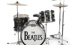 This undated photo provided by Julien&#39;s Auctions shows Beatle Ringo Starr’s first 1963 Ludwig Oyster Black Pearl three-piece drum kit, used by Starr in more than 200 performances in 1963 and 1964. The set was used to record some of the Beatles&#39; biggest hits, including “Can’t Buy Me Love,” “She Loves You,” “All My Loving,” and “I Want to Hold Your Hand.&amp;quot; More than 800 items owned by Starr and his wife, Barbara Bach, are going to auction. The unprecedented number of Beatles-owned objects will be offered Dec. 4-5, 2015, at Julien&#39;s Auctions in Beverly Hills, Calif. (Julien&#39;s Auctions via AP)