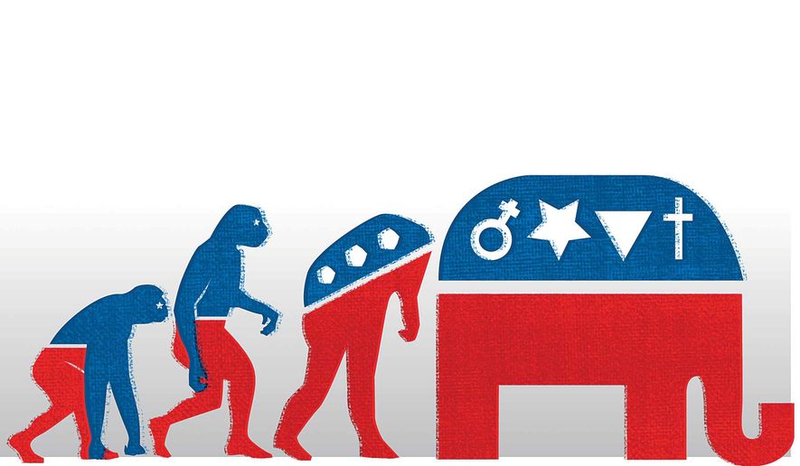 Illustration on the need for the GOP to "evolve" by Linas Garsys/The Washington Times
