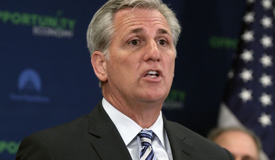 House Majority Leader Kevin McCarthy, California Republican, answers a question during a House GOP leadership news conference on Capitol Hill in Washington on March 24, 2015. (Associated Press) **FILE**