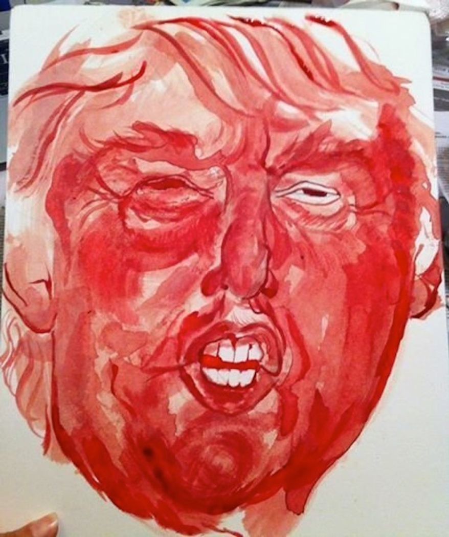 Artist Sarah Levy, of Portland, Oregon, is protesting Donald Trump's comments against illegal immigration by painting a portrait of the GOP presidential front-runner with her own menstrual blood. (Sarah Levy)