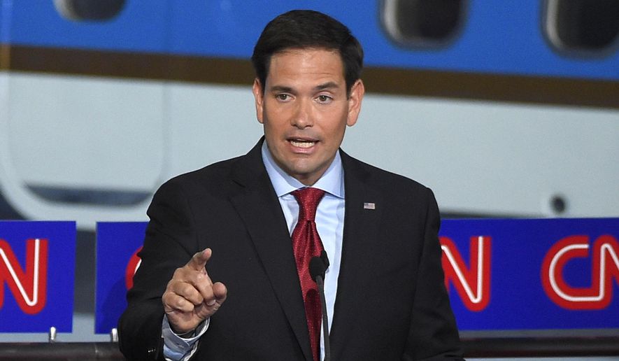 Republican presidential candidate, Sen. Marco Rubio, R-Fla., speaks during the CNN Republican presidential debate at the Ronald Reagan Presidential Library and Museum on Wednesday, Sept. 16, 2015, in Simi Valley, Calif. (AP Photo/Mark J. Terrill) ** FILE **