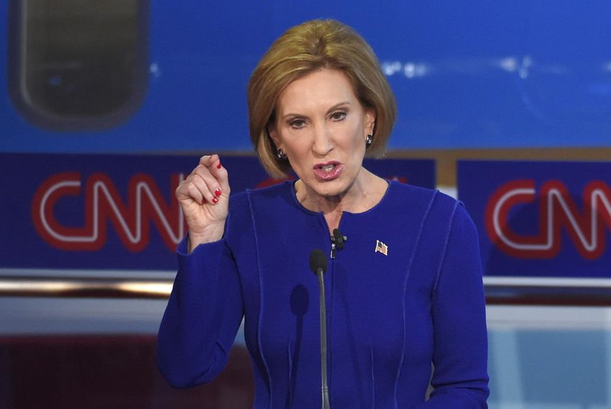 Republican presidential candidate, businesswoman Carly Fiorina speaks during the CNN Republican presidential debate at the Ronald Reagan Presidential Library and Museum on Wednesday, Sept. 16, 2015, in Simi Valley, Calif. (AP Photo/Mark J. Terrill)
