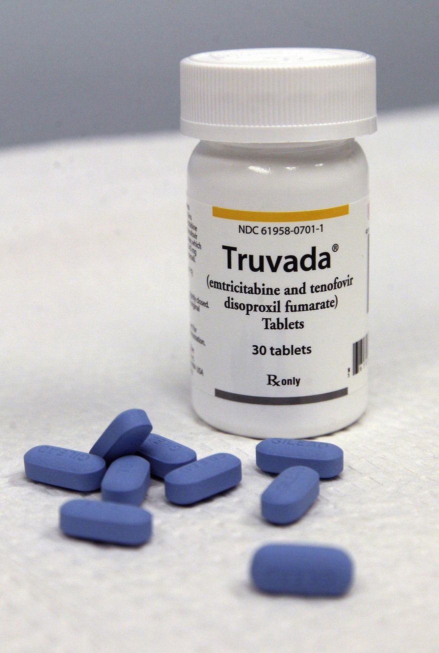 FILE - This May 10, 2012, file photo, shows Truvada pills and a bottle in San Francisco. As a gay man, the Boston attorney thought he was doing the responsible thing when he asked his doctor to prescribe Truvada, a drug hailed as a way to halt the spread of AIDS. But when he tried to get long-term care insurance, Mutual of Omaha turned him down, saying they do not offer coverage to anyone who takes it. Now, the man is planning to sue the insurer, alleging he was discriminated against because he is gay. He filed a complaint Wednesday, Sept. 16, 2015, with the Massachusetts Commission Against Discrimination, the first step in a lawsuit. (AP Photo/Jeff Chiu, File)
