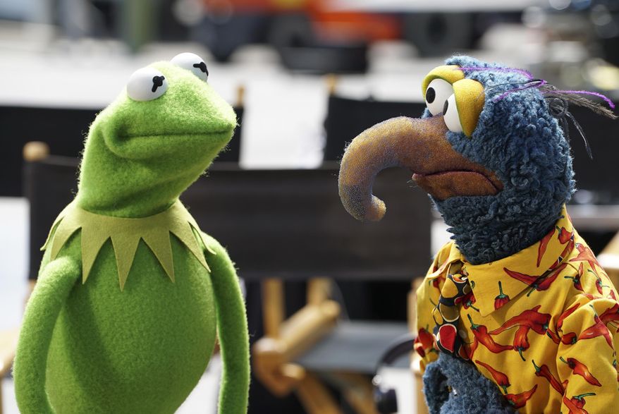 In this image released by ABC, Kermit the Frog, left, and Gonzo the Great appear in a scene from "The Muppets," which premiered Sept. 22. (Eric McCandless/ABC via AP)