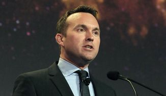 This photo provided by the U.S. Air Force shows Eric Fanning speaking at the 30th Space Symposium Corporate Partnership dinner May 20, 2014, in Colorado Springs, Colo. President Barack Obama is nominating longtime Pentagon official Eric Fanning to be the Army&#39;s new secretary. If confirmed, Fanning would be the nation&#39;s first openly gay leader of a military service. (Duncan Wood/U.S. Air Force via AP)
