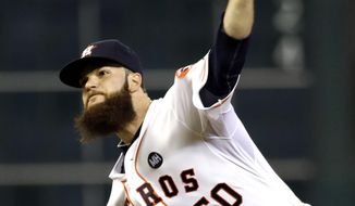 Houston Astros starting pitcher Dallas Keuchel throws against the Los Angeles Angels during the eighth inning of a baseball game, Monday, Sept. 21, 2015, in Houston. (AP Photo/David J. Phillip)