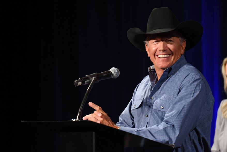 George Strait announces four concert dates at the new Las Vegas Arena, scheduled to open in 2016, during the "Strait to Vegas" press conference held at MGM Grand Resort and Casino on Tuesday, Sept. 22, 2015, in Las Vegas. (Photo by Al Powers/Powers Imagery/Invision/AP)