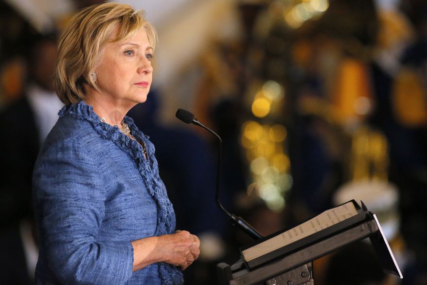 Democratic presidential candidate Hillary Rodham Clinton speaks during a campaign stop in Baton Rouge, La., on Sept. 21, 2015. (Associated Press)