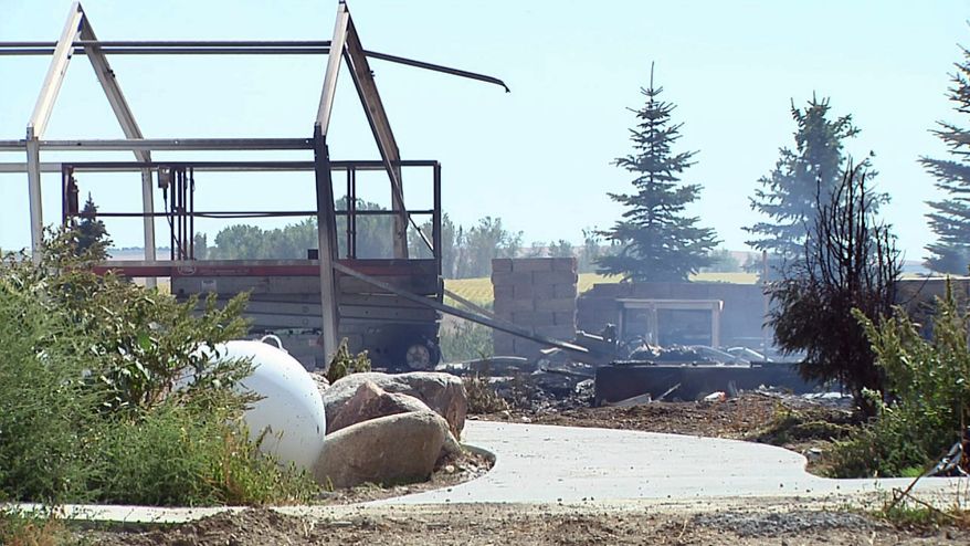 This frame from video provided by KELO-TV shows a home that burned down in a deadly fire south of Platte, S.D., Thursday, Sept. 17, 2015. Authorities said multiple people died. (KELO-TV via AP)