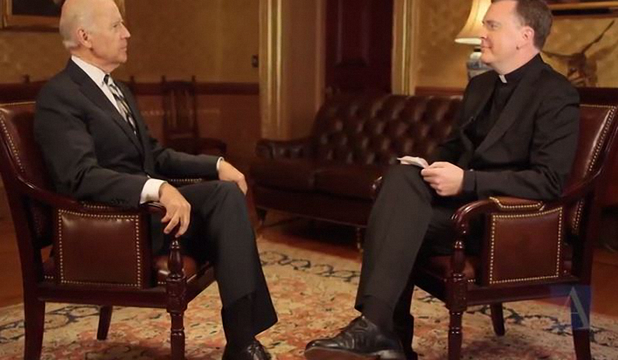 Vice President Joseph Biden sat down for an exclusive interview with Father Matthew Malone, SJ, the editor-in-chief of America Media. (Screenshot of video, courtesy of American Media)