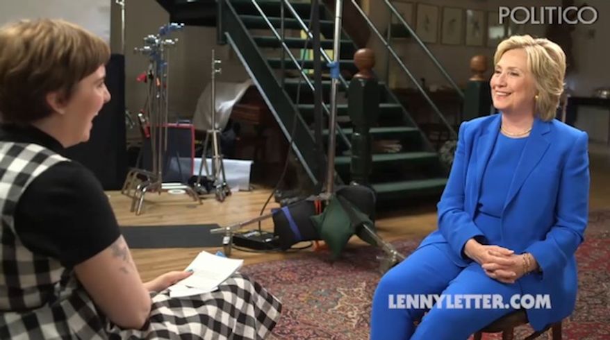 Hillary Rodham Clinton sat down with "Girls" star Lena Dunham to chat about equal rights, saying one doesn't have to "hate men" in order to be a feminist. (LennyLetter.com via Politico)