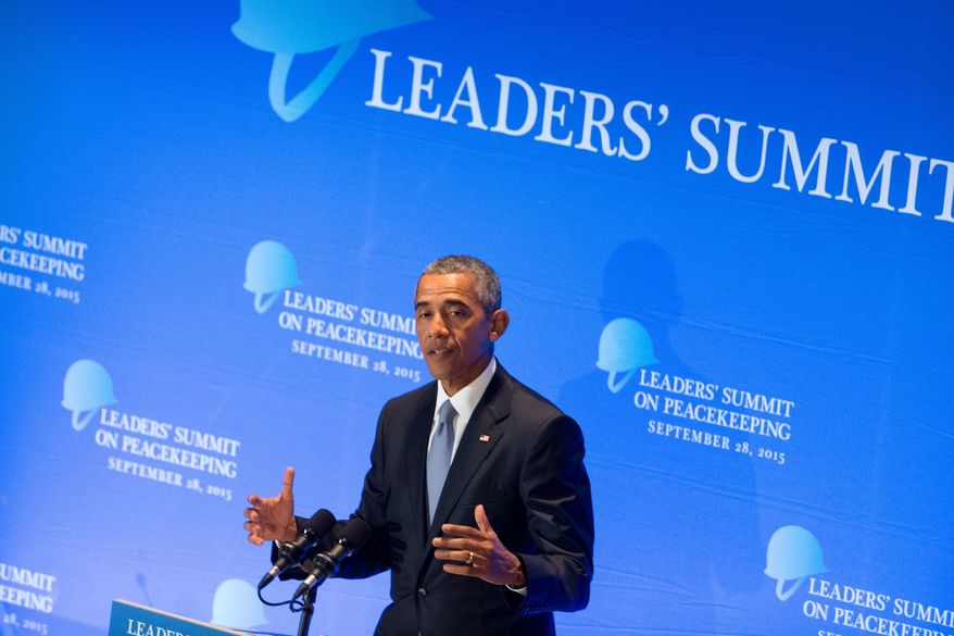 President Barack Obama speaks during a United Nations Peacekeeping Summit, Monday, Sept. 28, 2015, at United Nations headquarters. (AP Photo/Andrew Harnik)