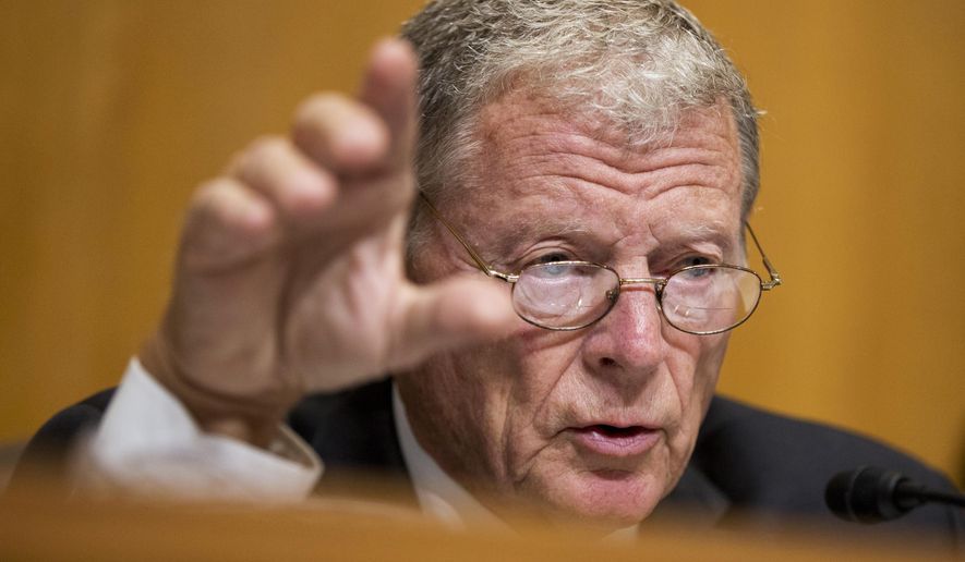Senate Environment and Public Works Committee Chairman Sen. James Inhofe, R-Okla., questions Environmental Protection Agency (EPA) Acting Assistant Administrator for Air and Radiation Janet McCabe, on Capitol Hill in Washington, Tuesday, Sept. 29, 2015, during the committee&#39;s  hearing on “Economy-wide Implications of President Obama&#39;s Air Agenda.&amp;quot;  (AP Photo/Manuel Balce Ceneta)