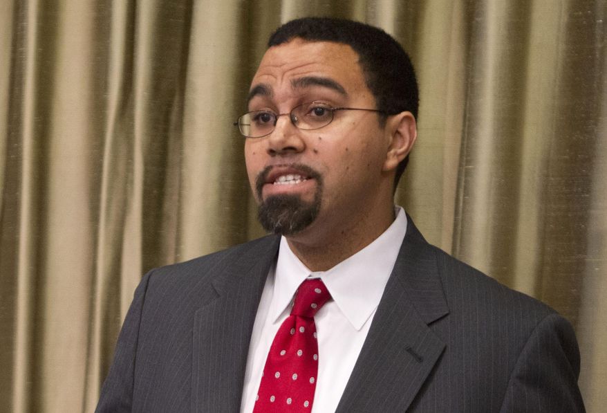 In this April 10, 2014 photo, John King Jr. speaks to students at New York University's Wagner School in New York. Education Secretary Arne Duncan is stepping down in December after 7 years in the Obama administration. President Barack Obama is tapping Education Department official John King Jr. to run the department in an acting capacity for the remainder of his presidency. But Obama is not nominating King to be the secretary. (AP Photo/Michael Sisak, File)