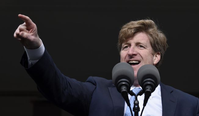 Former Rhode Island Rep. Patrick Kennedy speaks at the dedication of the Edward M. Kennedy Institute for the United States Senate, in Boston, in this March 30, 2015, file photo. A new memoir by Kennedy takes a hard look at his life, and how he and family members including his father struggled with substance abuse and mental health issues as America’s most famous political family.  (AP Photo/Susan Walsh, File)