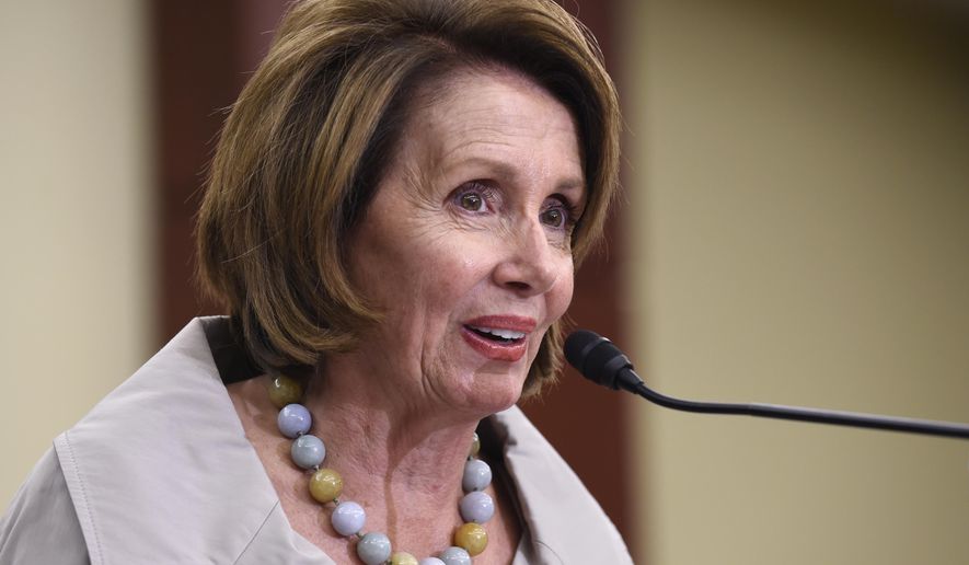 In this photo July 29, 2015, House Minority Leader Nancy Pelosi of Calif. speaks on Capitol Hill in Washington. Just days into his long-shot bid for speaker of the House, Rep. Jason Chaffetz, R-Utah is already butting heads with Minority Leader Nancy Pelosi, D-Calif. At issue is whether or not he’s ever invited her out for burgers. The two lawmakers share a birthday: March 26 (Pelosi was born on that date in 1940, Chaffetz in 1967). (AP Photo/Susan Walsh)