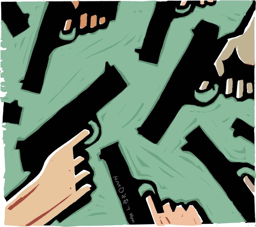 Illustration on the call for a better armed society by William Brown/Tribune Content Agency