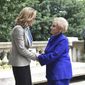 In this image released by CBS, former Secretary of State Madeleine Albright, right, appears in a scene with actress Tea Leoni, who portrays U.S. Secretary of State Elizabeth McCord in an episode of &amp;quot;Madam Secretary.&amp;quot; Albright, 78, took a break from teaching duties at Georgetown University to film a guest shot on the show, airing Sunday, Oct. 11, at 8 p.m. EDT on CBS. (Sarah Shatz/CBS via AP)