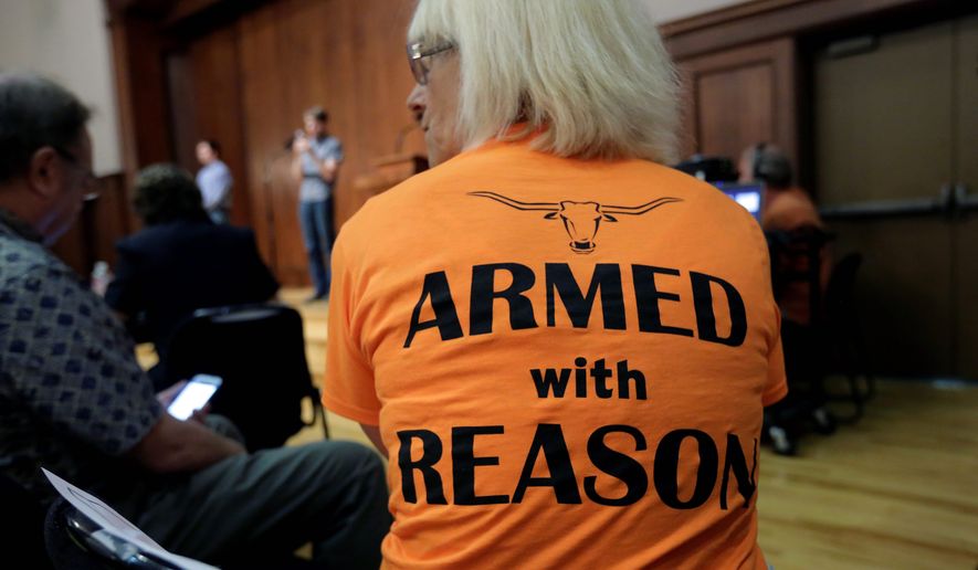 Ann Cvetkovich, a professor, attends a Sept. 30, 2015, forum in Austin, Texas, about a new law that allows students with concealed weapons permits to carry firearms into class and other campus buildings. (Associated Press) **FILE**