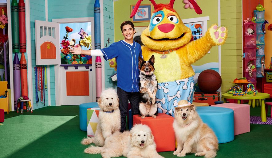 This photo provided by Nickelodeon shows Calvin Millan, left, as Calvin, Stuff, and clockwise at top right, Zippy, Grandma, Giggles and Wiggles in season one of "Mutt & Stuff," on Nickelodeon. H.R. Pufnstuf, the title character of the 1969-71 children’s series will appear on an episode of Nickelodeon’s new preschool series “Mutt & Stuff,” the cable channel said Tuesday, Oct. 13, 2015.(Robert Voets/Nickelodeon via AP)