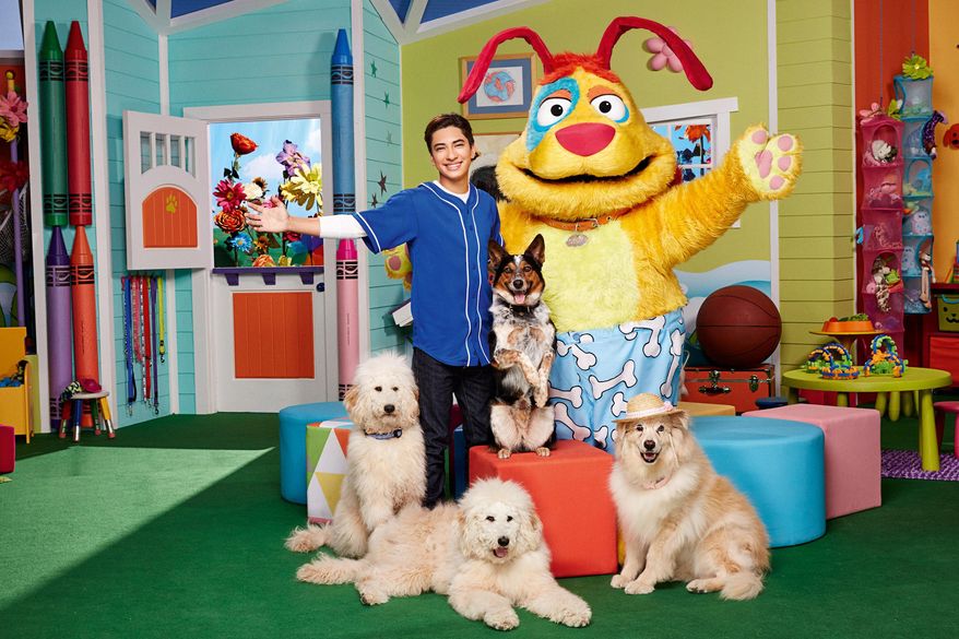 This photo provided by Nickelodeon shows Calvin Millan, left, as Calvin, Stuff, and clockwise at top right, Zippy, Grandma, Giggles and Wiggles in season one of "Mutt & Stuff," on Nickelodeon. H.R. Pufnstuf, the title character of the 1969-71 children’s series will appear on an episode of Nickelodeon’s new preschool series “Mutt & Stuff,” the cable channel said Tuesday, Oct. 13, 2015.(Robert Voets/Nickelodeon via AP)
