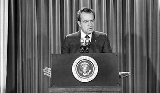 U.S. President Richard Nixon at his first news conference in nearly four monthsat the Wite House, Jan. 31, 1973. Nixon disclosed he was sending Henry Kissinger to Hanoi and also said he would meet sometime in spring at the western White House with South Vietnam President Nguyen Van Thieu. (AP Photo) ** FILE **