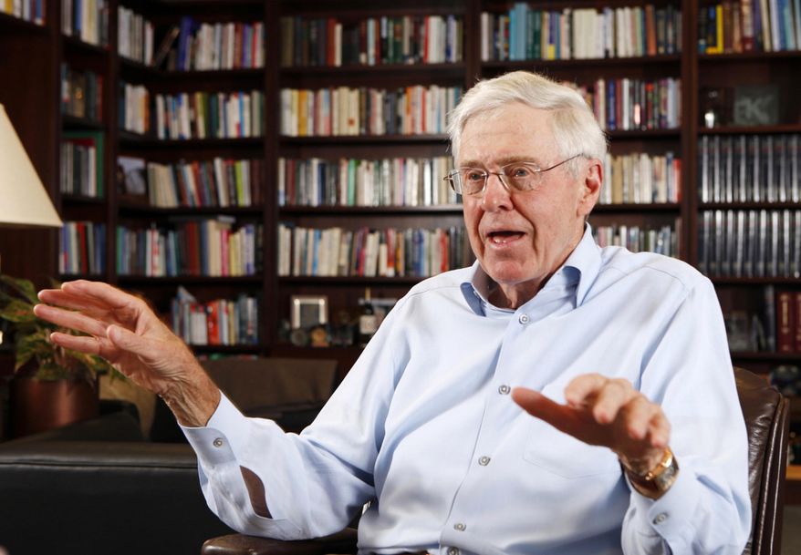  In this May 22, 2012, file photo, Charles Koch speaks in his office at Koch Industries in Wichita, Kan. (Bo Rader/The Wichita Eagle via AP, File) 