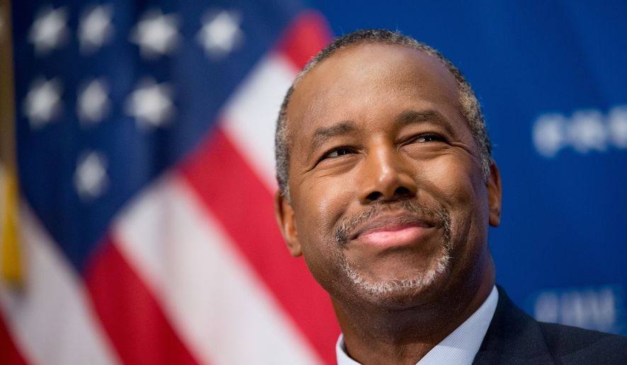 Ben Carson, a retired neurosurgeon, speaks at a luncheon at the National Press Club in Washington, in this Oct. 9, 2015, file photo. (AP Photo/Andrew Harnik)