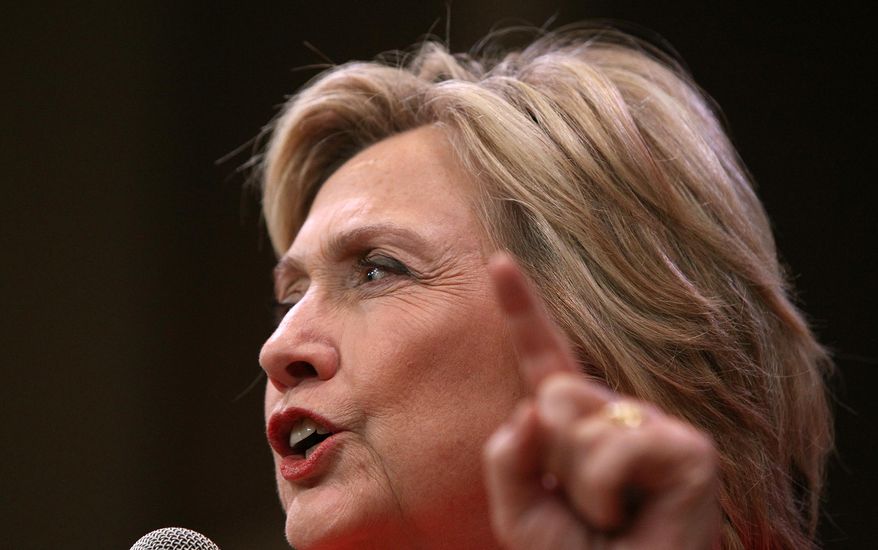 Democratic presidential candidate Hillary Rodham Clinton speaks during a town hall meeting, Friday, Oct. 16, 2015, in Keene, N.H. (AP Photo/Mary Schwalm)