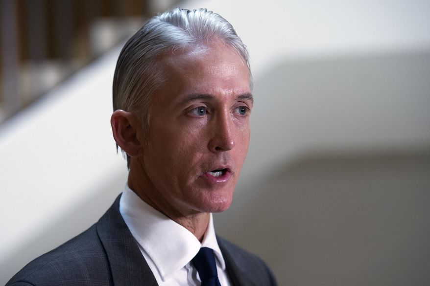 FILE - In this Sept. 4, 2015, file photo, House Select Committee on Benghazi Chairman Trey Gowdy, R-S.C., talks with the media on Capitol Hill in Washington. Gowdy, 51, is a third-term tea partyer and former prosecutor from South Carolina. (AP Photo/Cliff Owen, File)