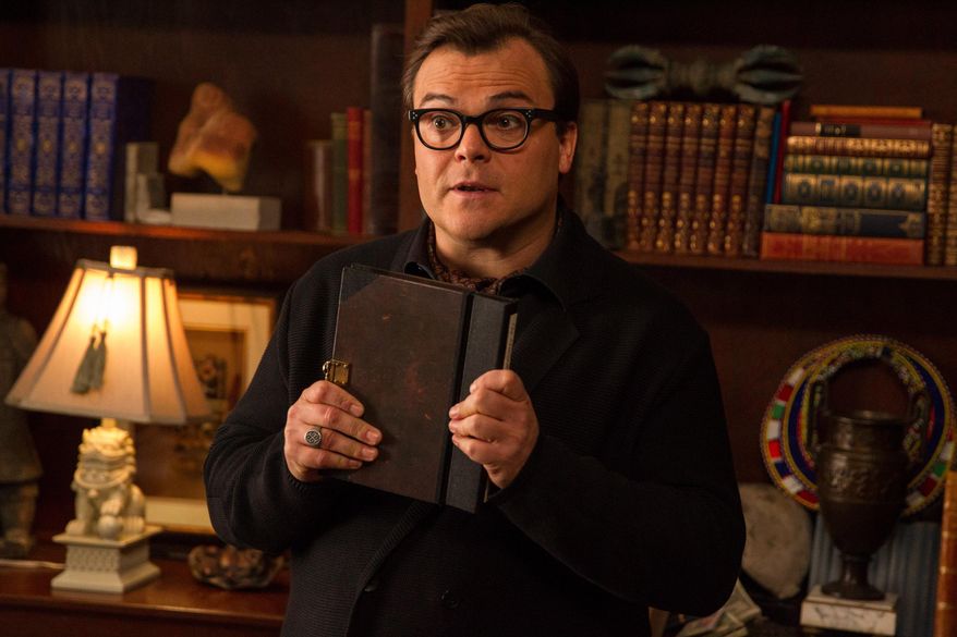 In this photo provided by Columbia Pictures, Jack Black who stars as R.L. Stine, Slappy, and Invisible Boy, appears in a scene in Columbia Pictures' "Goosebumps." (Hopper Stone, SMPSP/Columbia Pictures via AP)