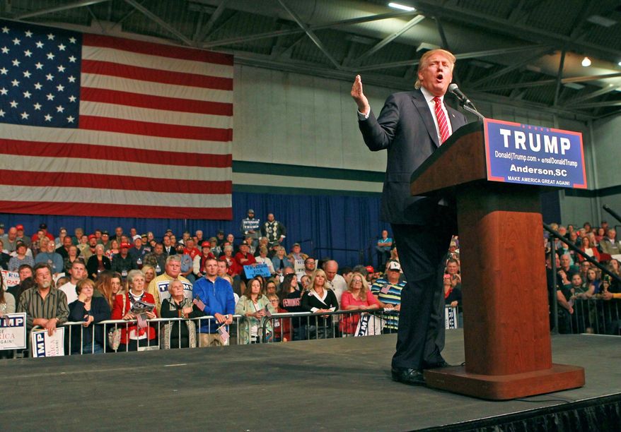 Republican presidential candidate Donald Trump speaks Monday, Oct. 19, 2015, in Anderson, S.C. (Ken Ruinard/The Independent-Mail via AP)