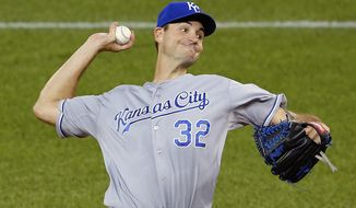 Kansas City Royals starting pitcher Chris Young throws against the Toronto Blue Jays during the first inning in Game 4 of baseball&#39;s American League Championship Series on Tuesday, Oct. 20, 2015, in Toronto. (AP Photo/Paul Sancya)