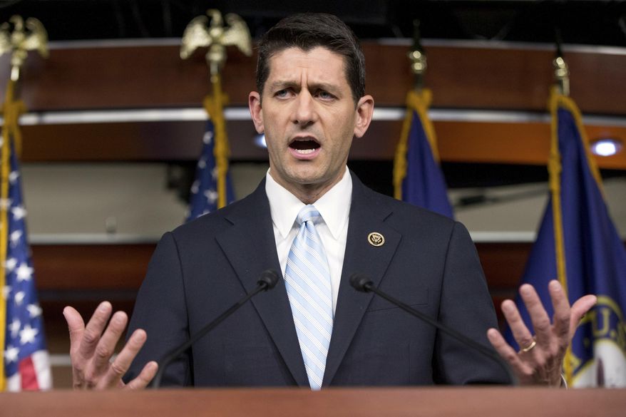 Rep. Paul Ryan, R- Wis., speaks at a news conference following a House Republican meeting, Tuesday, Oct. 20, 2015, on Capitol Hill in Washington. Ryan told GOP lawmakers that he will run for speaker, but only if they embrace him by week&#39;s end as their consensus candidate, an ambitious bid to impose unity on a disordered and divided House. (AP Photo/Andrew Harnik)