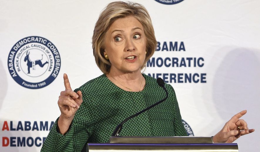 Democratic presidential candidate Hillary Rodham Clinton speaks during a meeting of the Alabama Democratic Conference in Hoover, Ala., Saturday, Oct. 17, 2015. Clinton tells black Alabama Democrats that she&#39;d champion voting rights in the White House. She says Republicans are dismantling the progress of the civil rights movement. (AP Photo/Mark Almond)