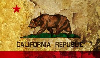 Illustration on the state of the state of California by Alexander Hunter/The Washington Times