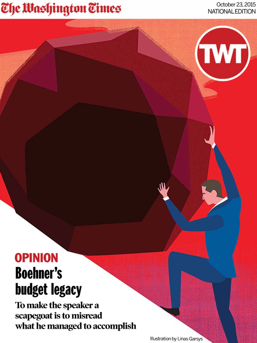 National Edition Opinion cover for October 23, 2015 - Boehner’s budget legacy (Illustration by Linas Garsys for The Washington Times)