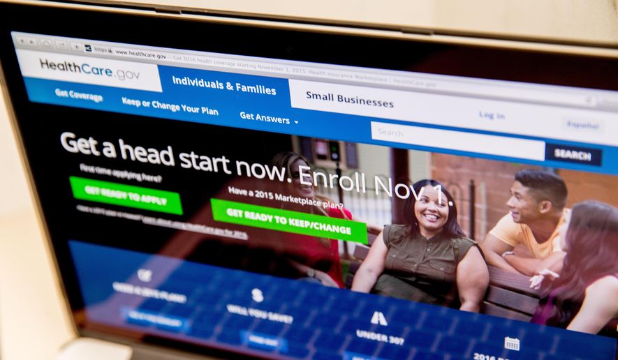 The HealthCare.gov website, where people can buy health insurance, is displayed on a laptop screen in Washington on Oct. 6, 2015. (Associated Press) ** FILE **
