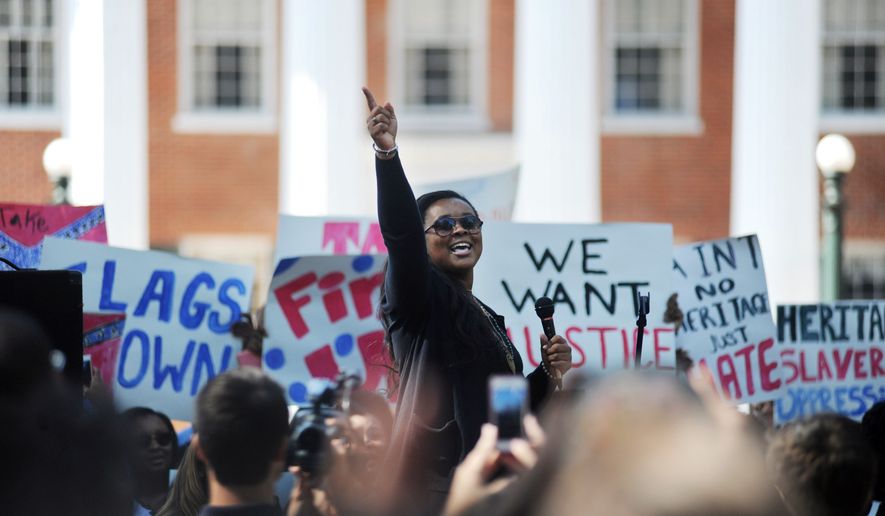 Sunny Fowler speaks during a rally by University of Mississippi students calling on the university to remove the Mississippi state flag from university grounds, in Oxford, Miss., in this Oct. 18, 2015, file photo. (Bruce Newman/The Oxford Eagle via AP, File)
