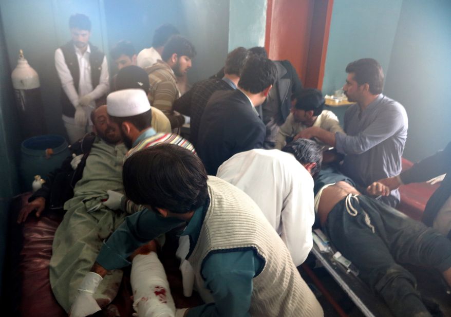 Patients are brought to a hospital after severe earthquake was felt in Mingora, the main town of Pakistan Swat valley, Monday, Oct. 26, 2015. A powerful 7.5-magnitude earthquake in northern Afghanistan rocked cities across South Asia. (AP Photo/Naveed Ali)