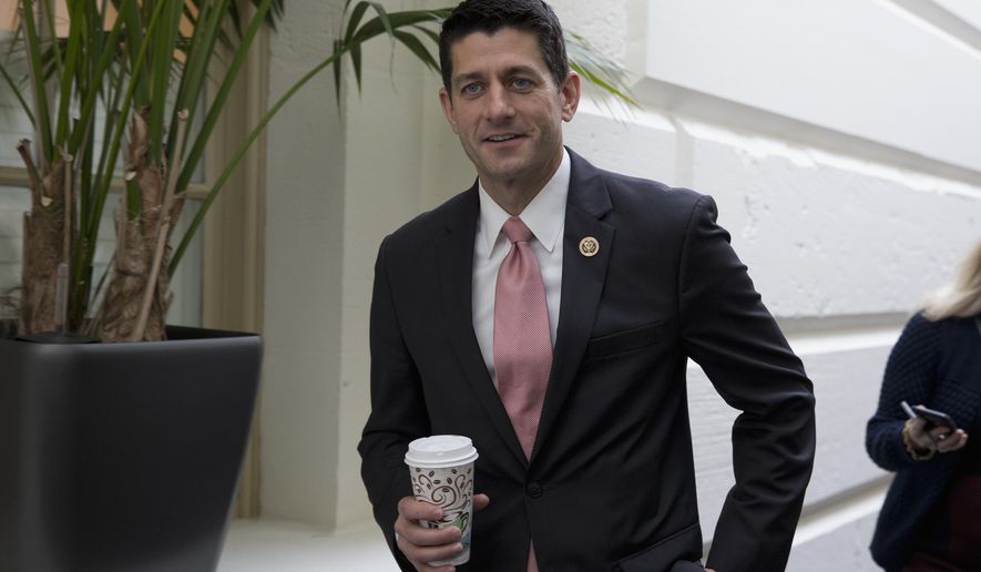 Rep. Paul Ryan, R-Wis., walks from a House GOP candidate forum on Capitol Hill in Washington, Wednesday, Oct. 28, 2015. The House is poised to vote on a bipartisan pact charting a two-year budget truce and Republicans are set to nominate Ryan as the chamber's new speaker, milestones GOP leaders hope will transform their party's recent chaos into calm in time for next year's presidential and congressional campaigns. (AP Photo/Carolyn Kaster)