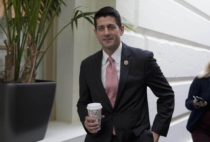 Rep. Paul Ryan, R-Wis., walks from a House GOP candidate forum on Capitol Hill in Washington, Wednesday, Oct. 28, 2015. The House is poised to vote on a bipartisan pact charting a two-year budget truce and Republicans are set to nominate Ryan as the chamber's new speaker, milestones GOP leaders hope will transform their party's recent chaos into calm in time for next year's presidential and congressional campaigns. (AP Photo/Carolyn Kaster)