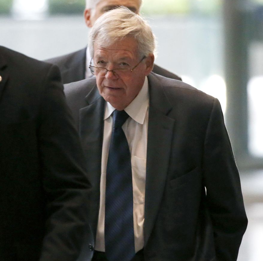 Former U.S. House Speaker Dennis Hastert leaves the federal courthouse Wednesday, Oct. 28, 2015, in Chicago, where he changed his plea to guilty in a hush-money case that alleges he agreed to pay someone $3.5 million to hide claims of past misconduct. (AP Photo/Charles Rex Arbogast)
