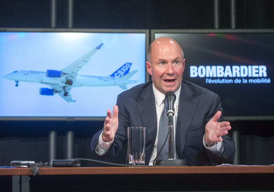 Bombardier president and CEO Alain Bellemare speaks at a news conference in Montreal on Thursday, Oct. 29, 2015. Bombardier, the world's third largest plane maker, said Thursday that it will get a US$1 billion investment from the Quebec government and is reporting a $4.9-billion loss for the third quarter, mostly tied to its CSeries and Learjet 85 aircraft programs. (Ryan Remiorz/The Canadian Press via AP) MANDATORY CREDIT