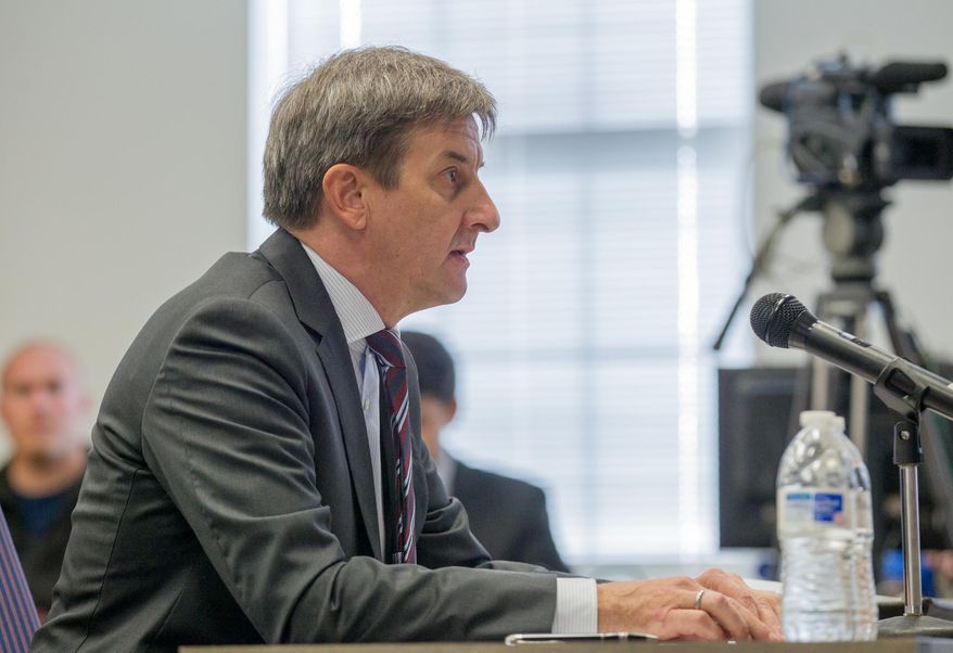 Christian Koch, the president and CEO of Volkswagen Group of America Chattanooga Operations, speaks to state lawmakers in Chattanooga, Tenn., on Thursday, Oct. 29, 2015, about the effects of the diesel emissions cheating scandal at the plant. Koch told the panel that up to 25 percent of the more than 500,000 sedans that have been made at the German automaker’s lone U.S. plant were diesels. (AP Photo/Erik Schelzig)