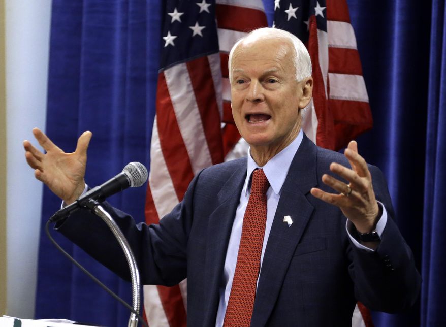 FILE - In this Oct. 30, 2014 file photo, Oregon Republican gubernatorial candidate Dennis Richardson speaks during a press conference in Portland, Ore. Former Republican state Rep. Richardson says he'll run for Oregon secretary of state. Richardson announced his plans on Thursday, Oct. 29, 2015, nearly a year after he lost his campaign for governor to Democrat John Kitzhaber. (AP Photo/Don Ryan, file)