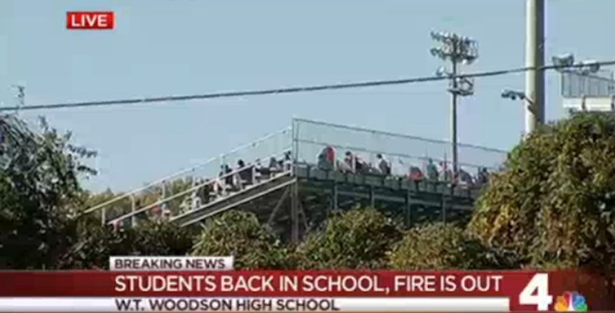 Two students were airlifted to a burn center with life-threatening injuries Friday morning after a fire broke out in chemistry class at W. T. Woodson High School in Fairfax, Virginia. (NBC 4 Washington)